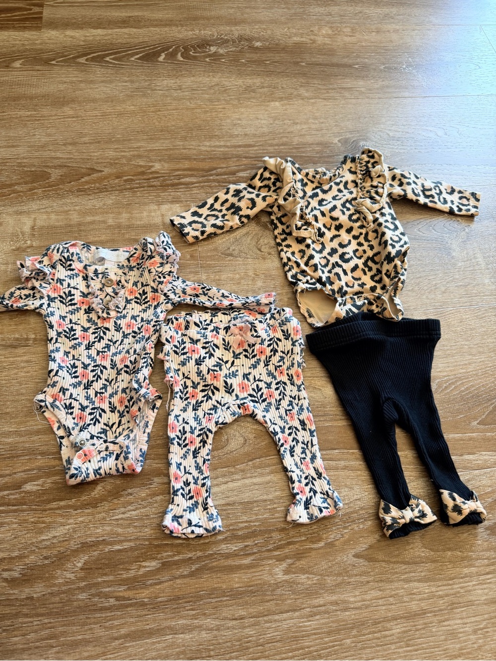 Toddler Floral Ribbed One-Piece & Legging Set - Pink & Black